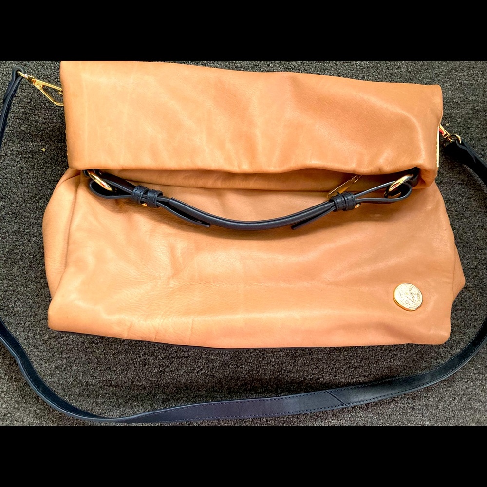 Vince Camuto Tan and Black Fold-Over Shoulder Bag